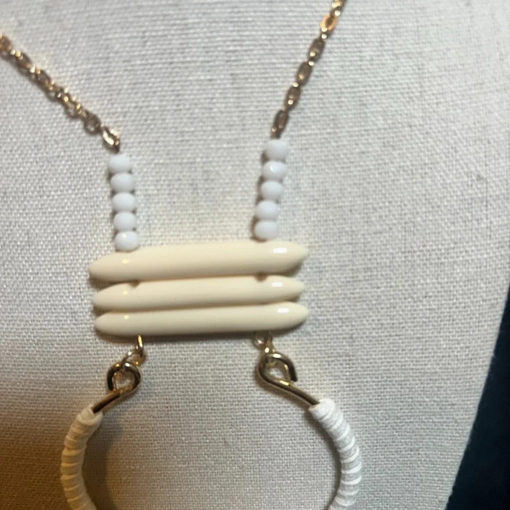 Plunder‎ Set Earrings Necklace White Neutral Charms Texture Boho Eclectic NIB
